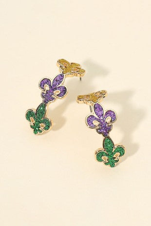 Mardi Gras Fleur de Lis Link Hoop Earrings