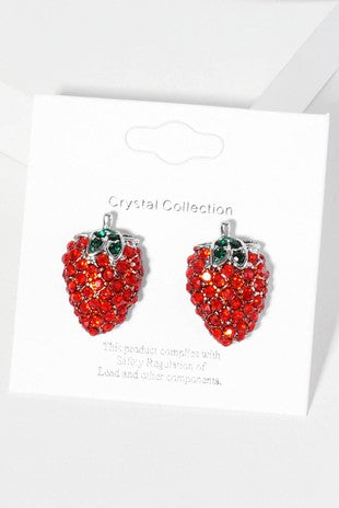 Crystal paved strawberry stud earring