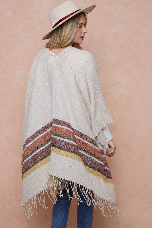 Sweater Shawl Wrap With Multi Stripe Pattern