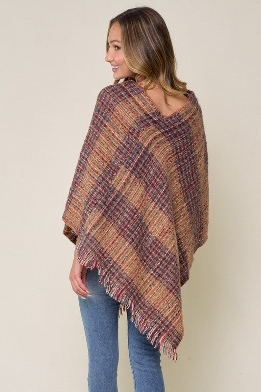 Cozy Multi Color Plaid Poncho