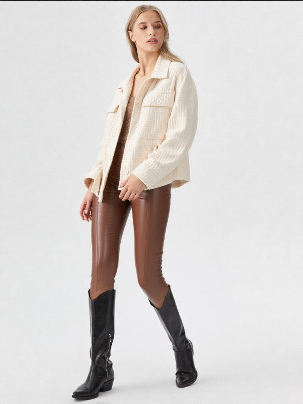 Comfy Soft Embossed Textured Towel Casual Shacket
