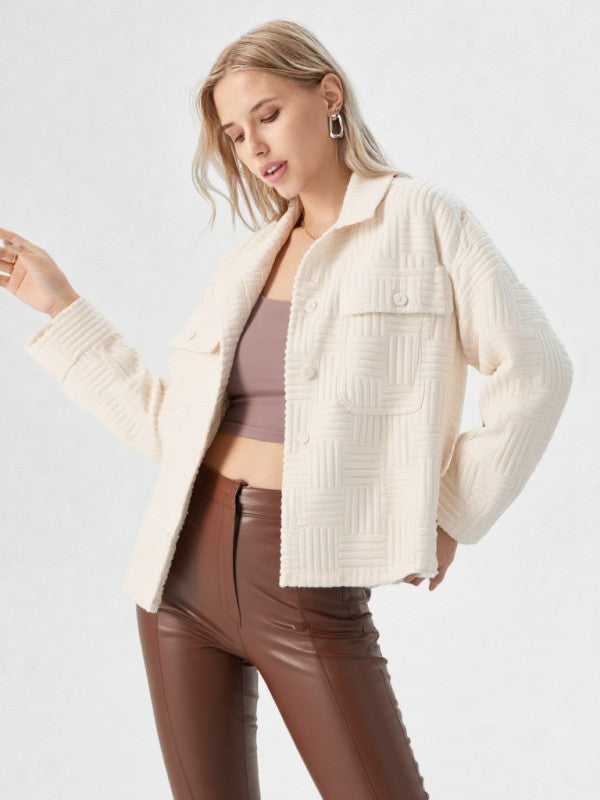 Comfy Soft Embossed Textured Towel Casual Shacket