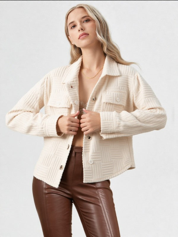 Comfy Soft Embossed Textured Towel Casual Shacket