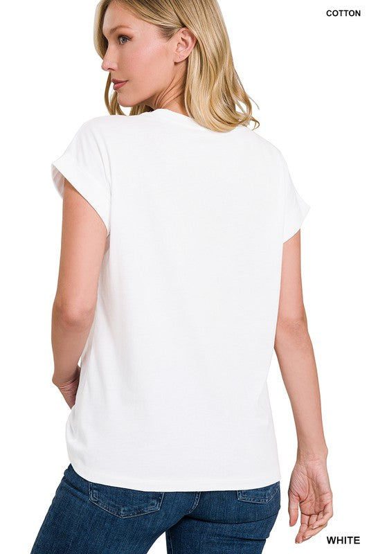 COTTON FOLDED SLEEVE T-SHIRT