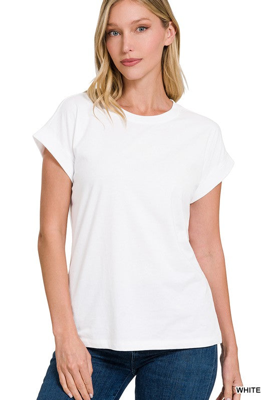 COTTON FOLDED SLEEVE T-SHIRT
