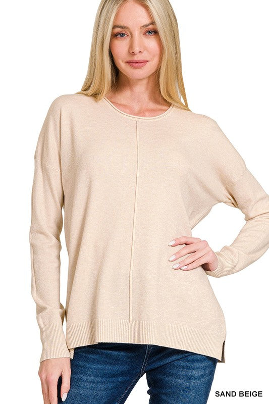 Viscose Front Seam Round-neck Sweater