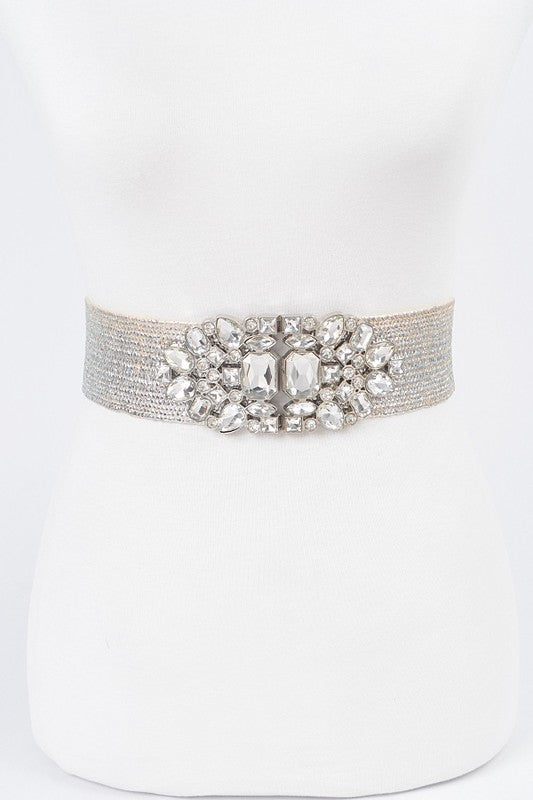 Multi Stone Metallic Straw Stretch Belt