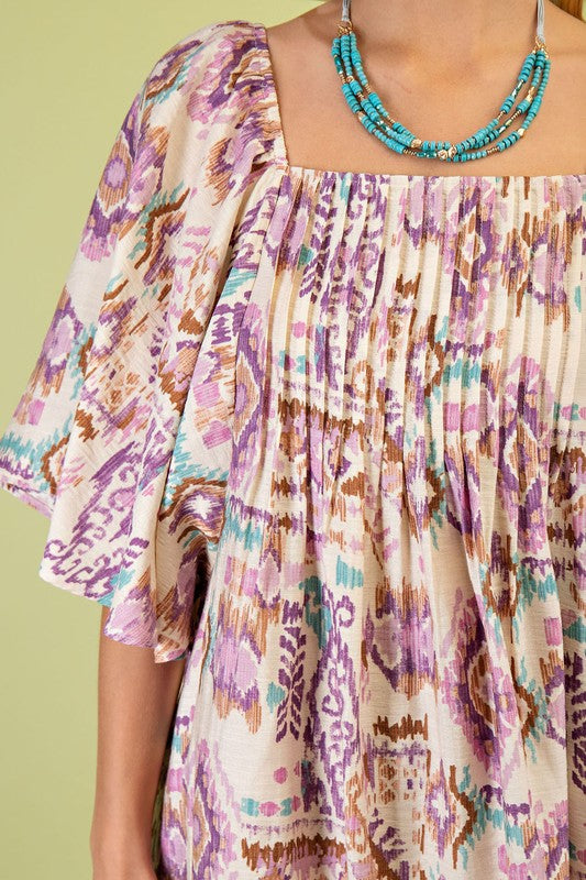 Printed Short Butterfly Sleeve Mini Dress