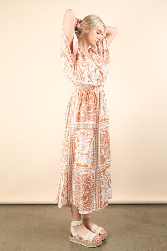 Printed V-neck Boho Midi Dress