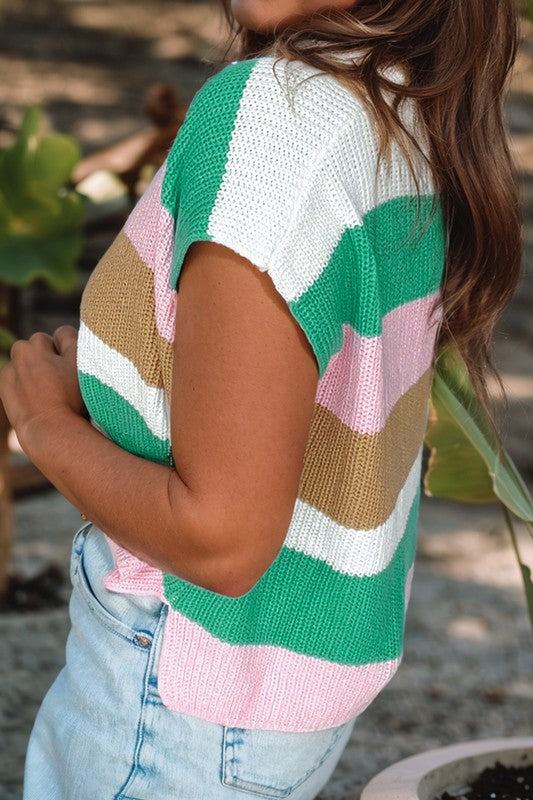 Color Block Notch V Neck Sweater T Shirt