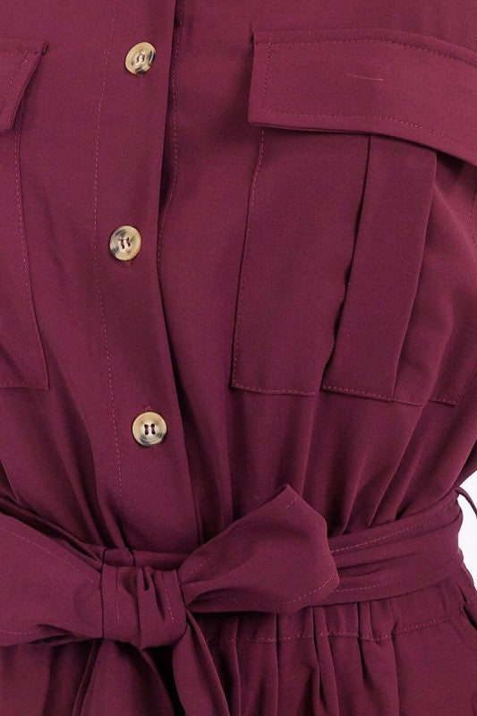 3/4 Sleeves Button Up Self Tie Maxi Dress