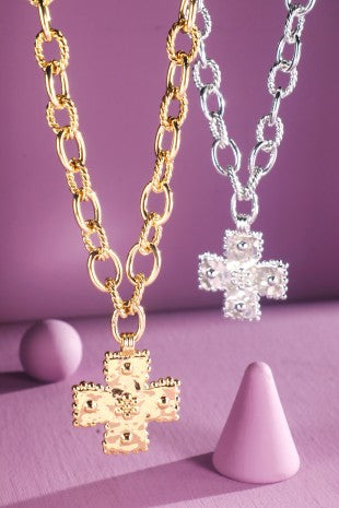 Ornate Cross Cable Chain Necklace