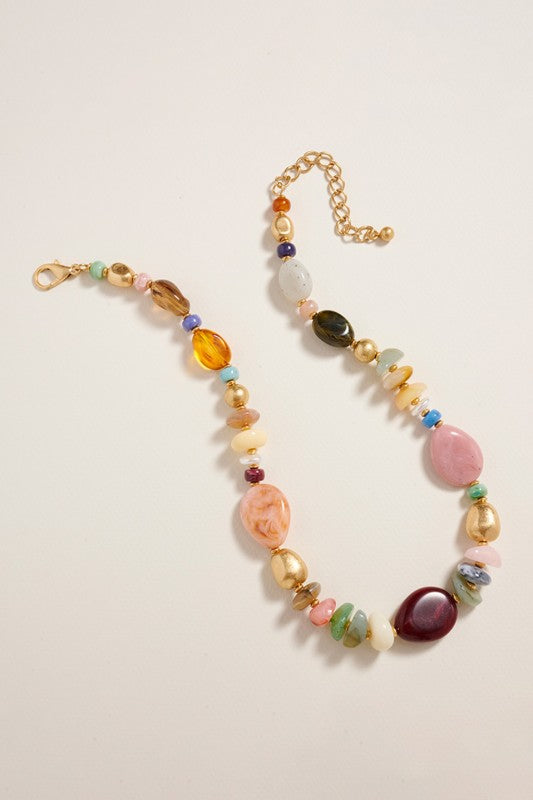 Chunky Mixed Resin Pebble Beaded Necklace