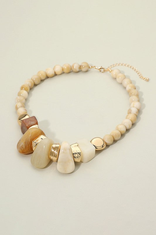 Chunky Marbled Resin Pebble Beaded Necklace