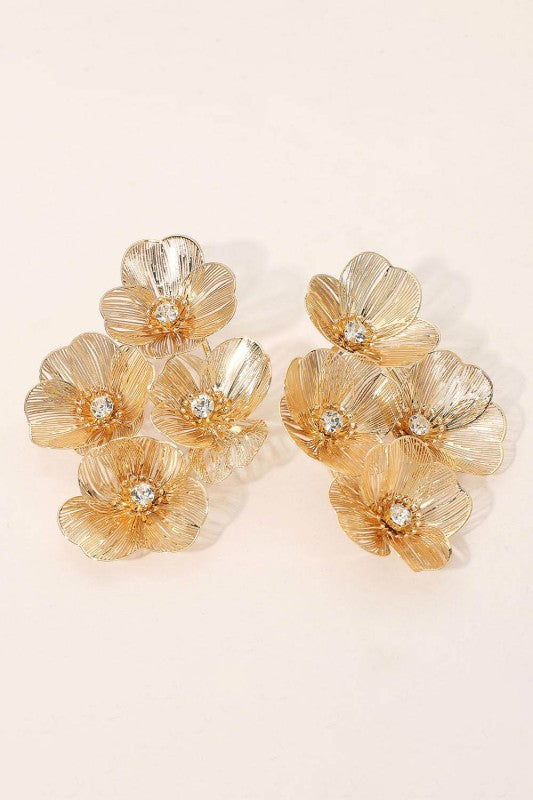 Stone Cutout Floral Petal Statement Earrings
