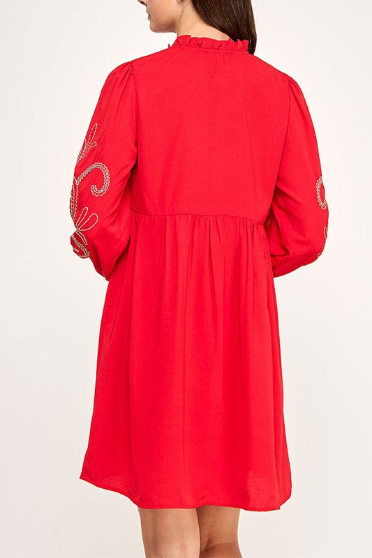 Embroidered Long Sleeve Dress