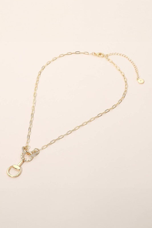 Rhinestone Paved Horseshoe Paperclip Necklace