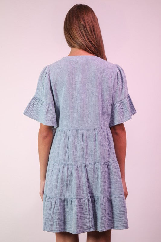 Mineral Washed Baby Bell Sleeve Woven Mini Dress