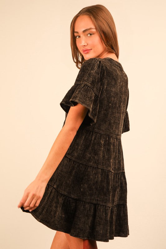 Mineral Washed Baby Bell Sleeve Woven Mini Dress
