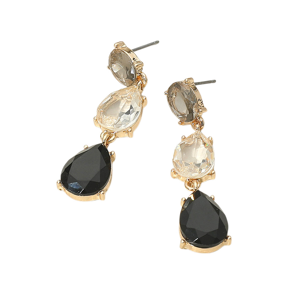 Double Teardrop Stone Cluster Link Drop Evening Earrings