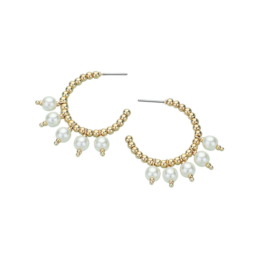Pearl Metal Ball Beaded Hoop Earrings