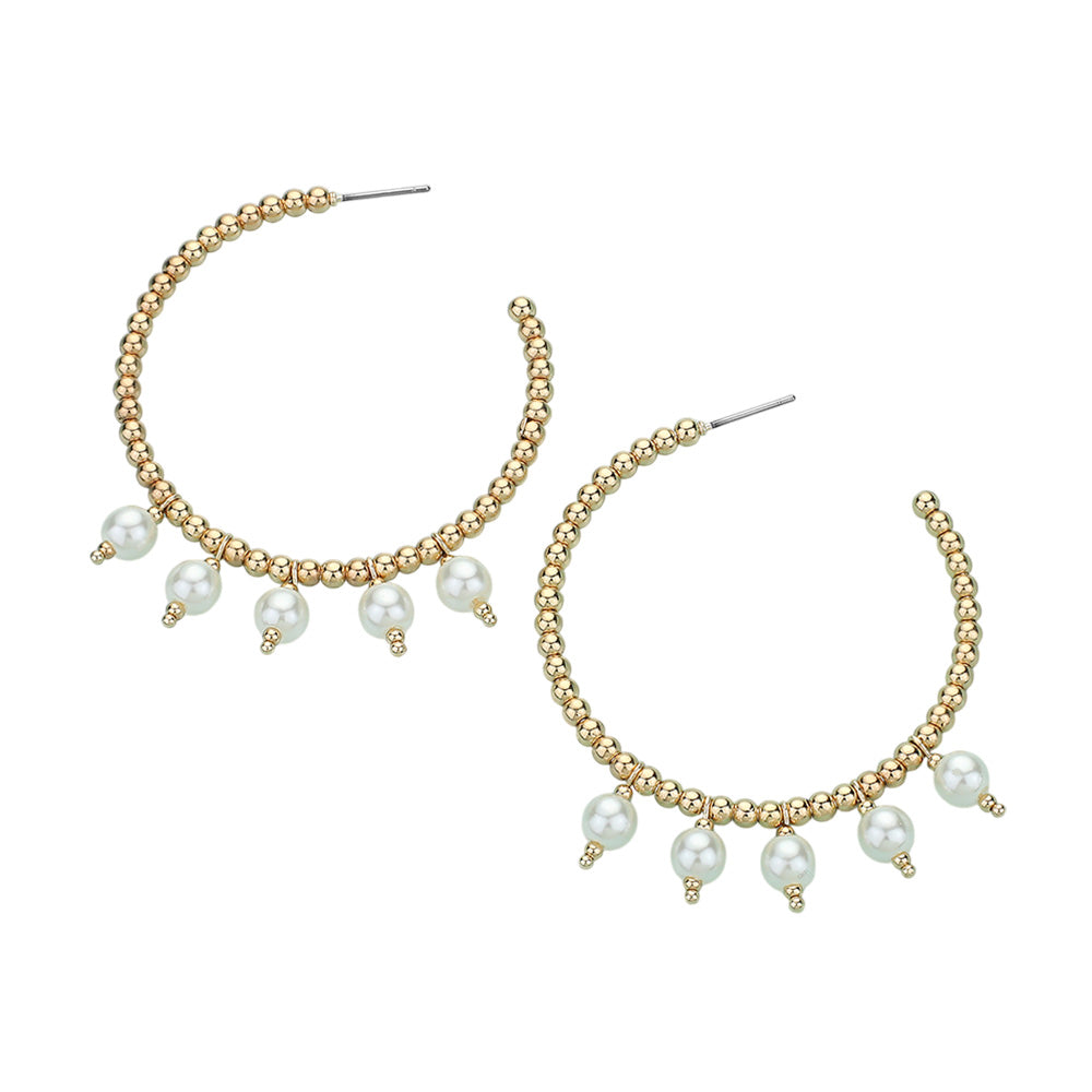 Pearl Metal Ball Beaded Hoop Earrings