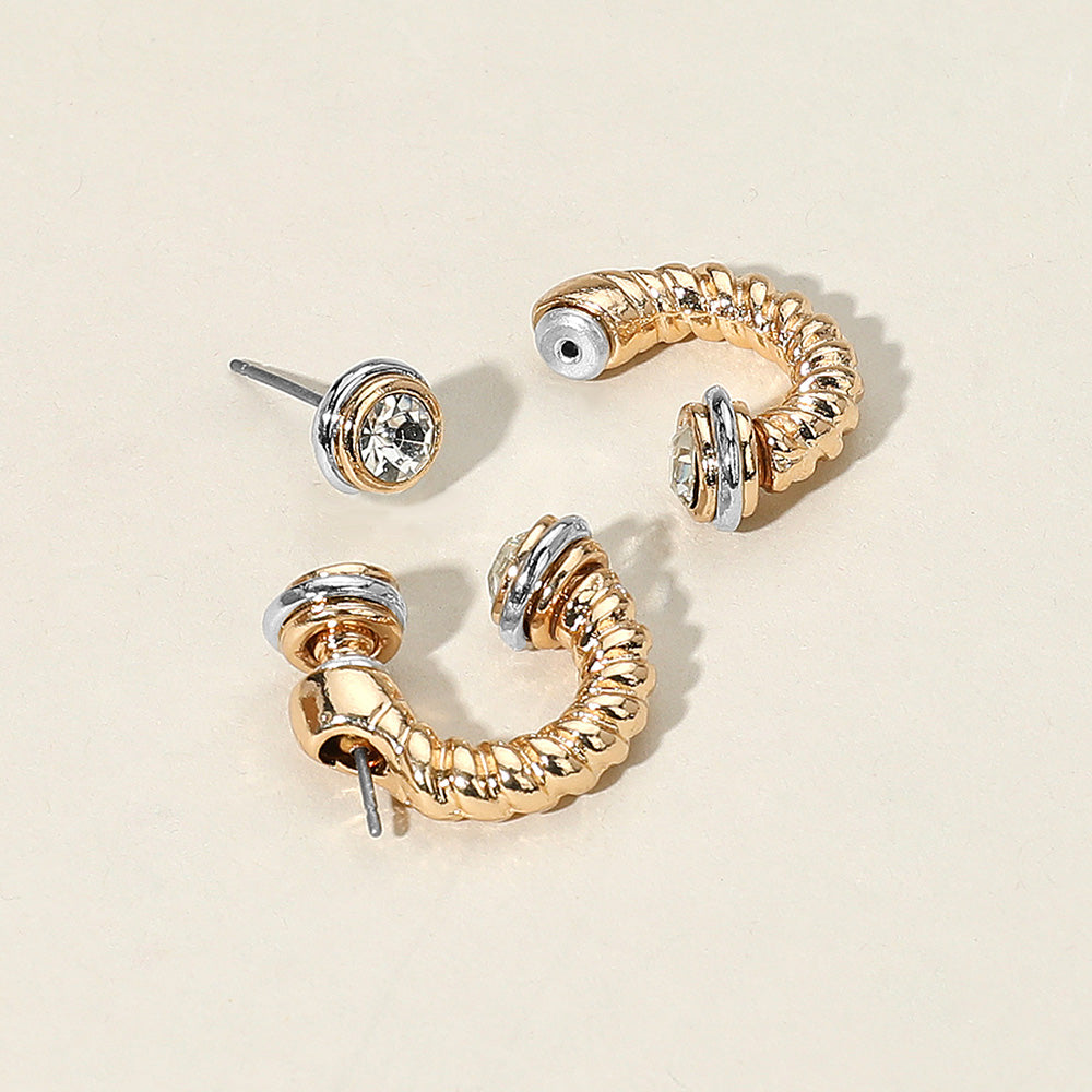 Pearl Tip Two Tone Twisted Metal Ear Jacket Earrings