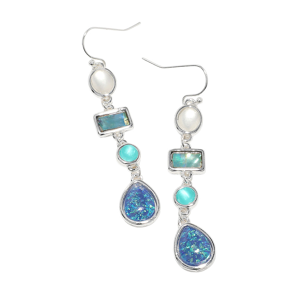 Sea Glass Cluster Link Dropdown Earrings