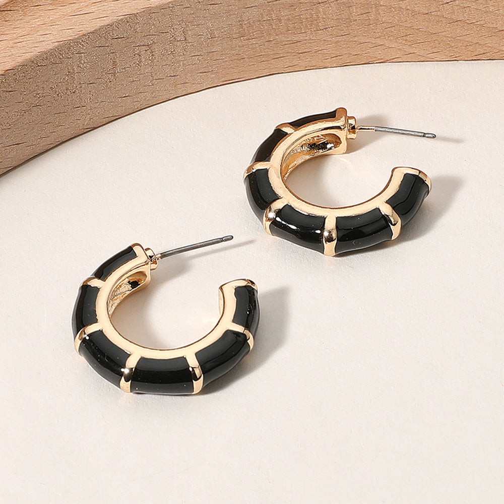 Enamel Bamboo Hoop Earrings