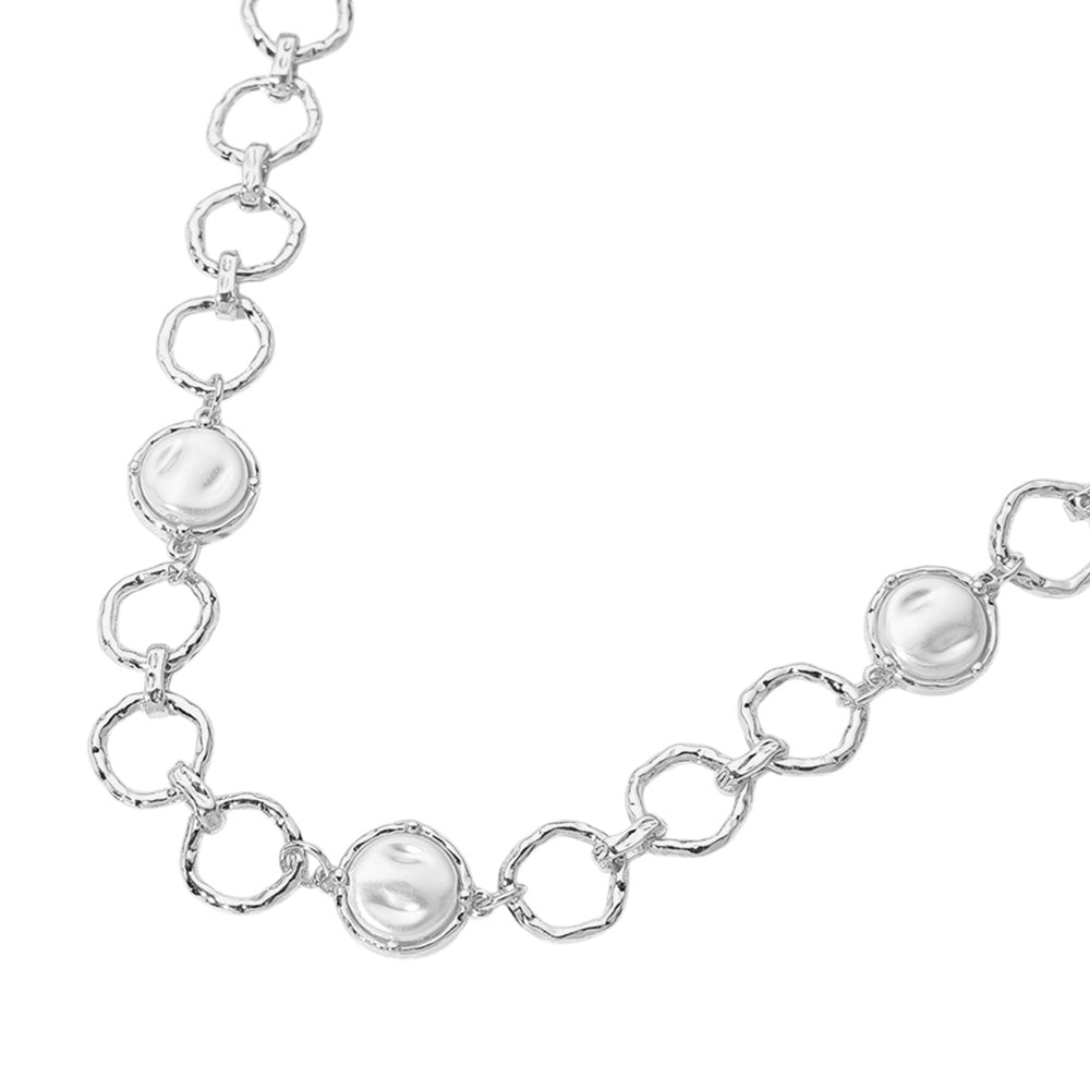 SECRET BOX_Hammered O Ring Pearl Cluster Link Necklace