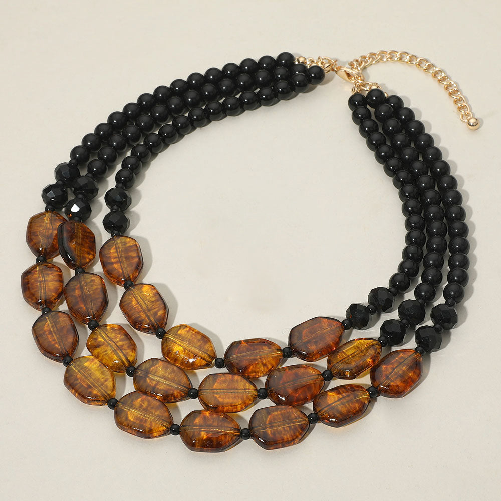 Resin Pebble Beaded Triple Layered Statement Necklace