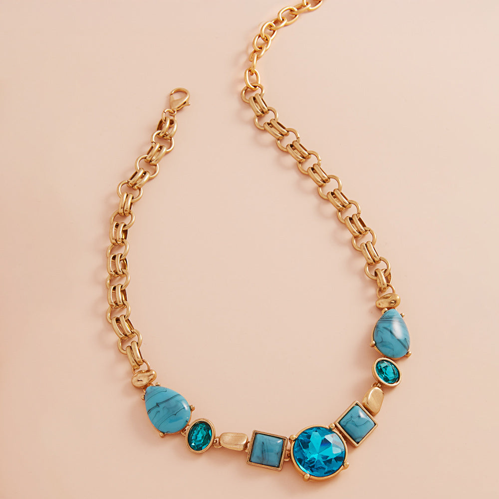 Mixed Shaped Epoxy Stone Link Necklace