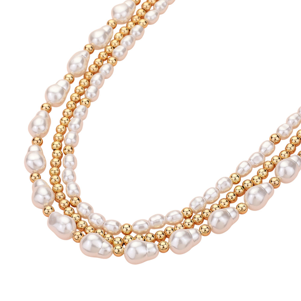 Pearl Metal Ball Beaded Strand Necklace