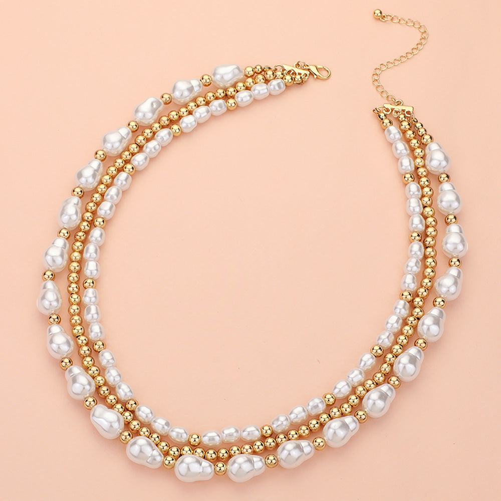 Pearl Metal Ball Beaded Strand Necklace