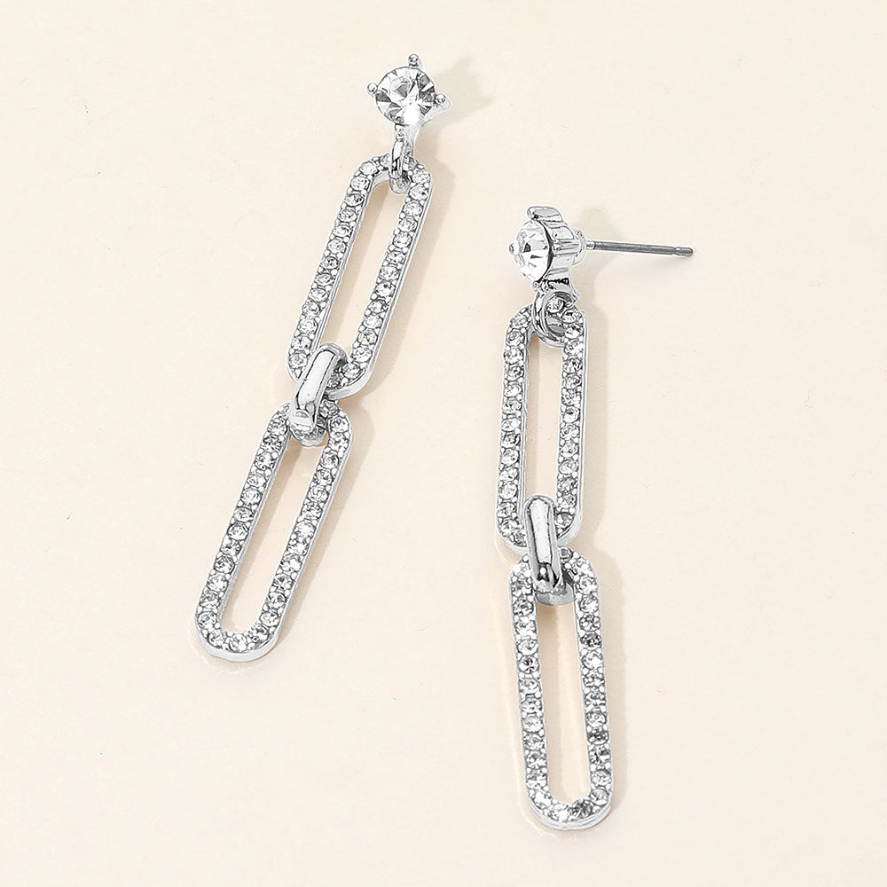 Rhinestone Paved Chain Link Drop Earrings