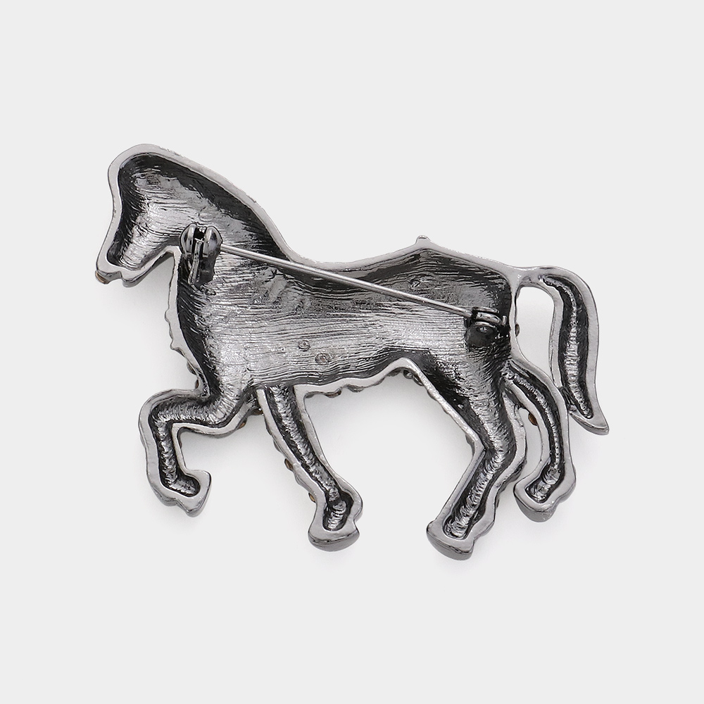 Rhinestone Paved Horse Pin Brooch