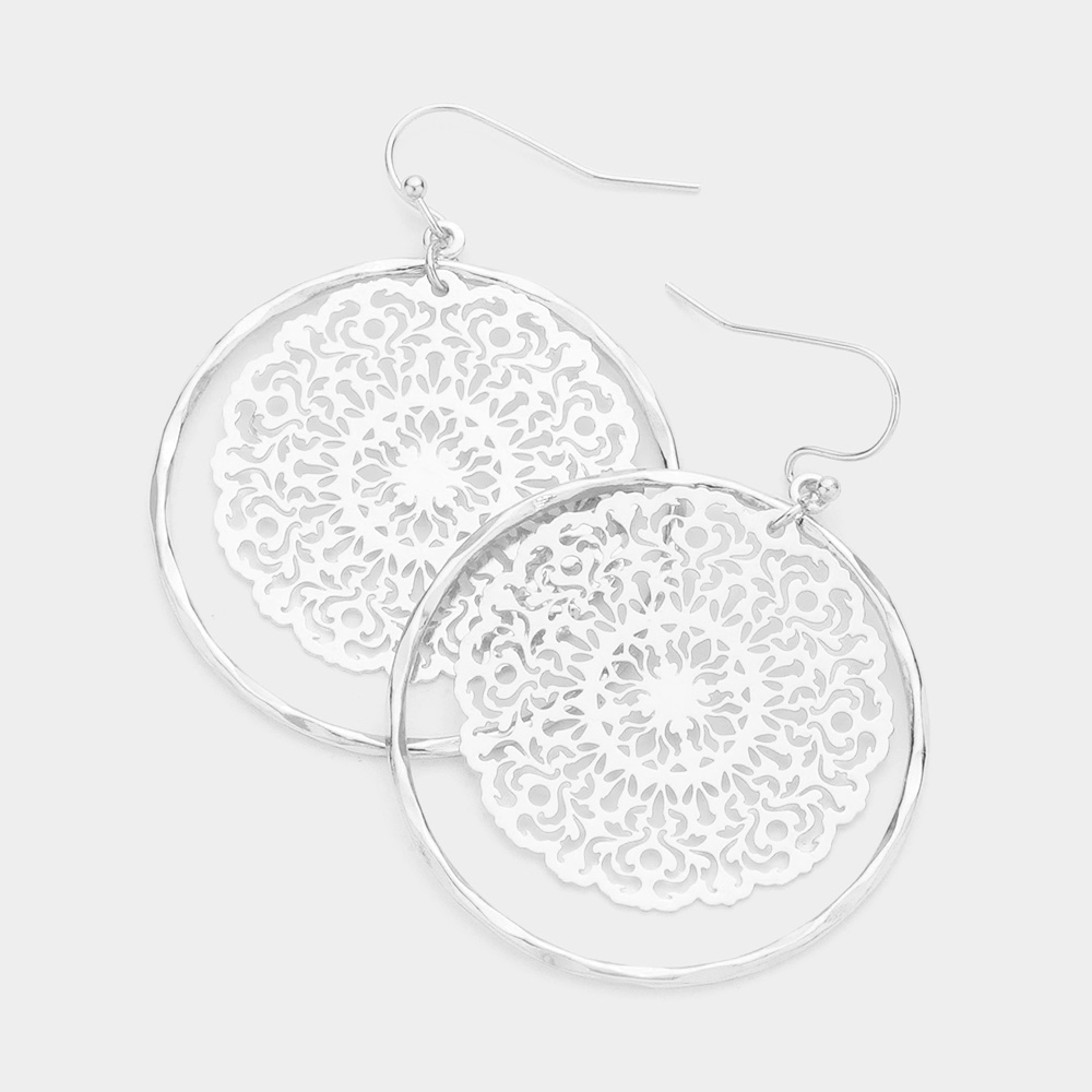 Filigree Metal Open Circle Layered Dangle Earrings