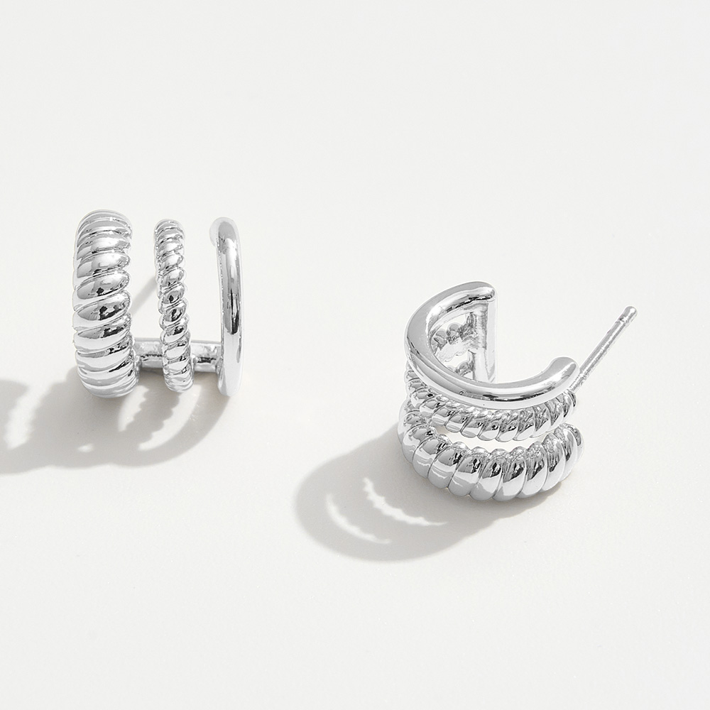 White Gold Dipped Triple Rope Textured Hoop Earrings