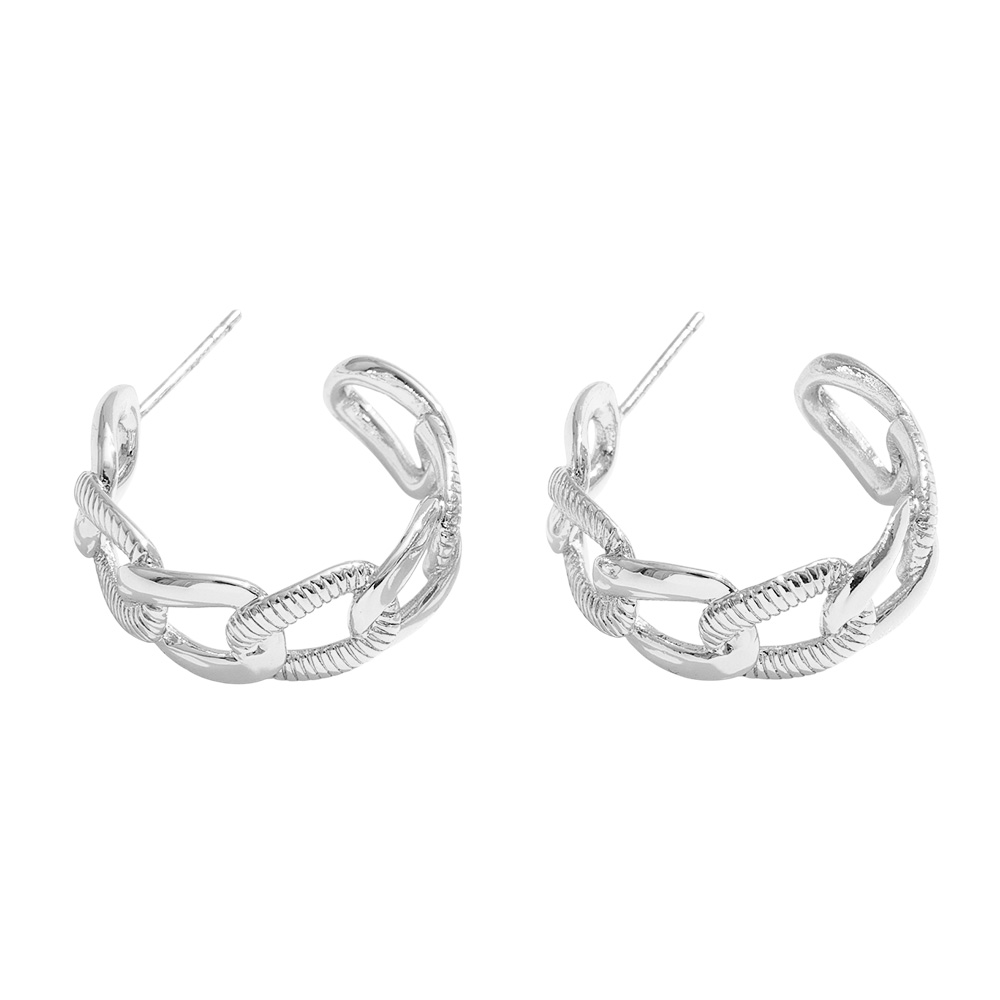 White Gold Dipped Chain Link Hoop Earrings