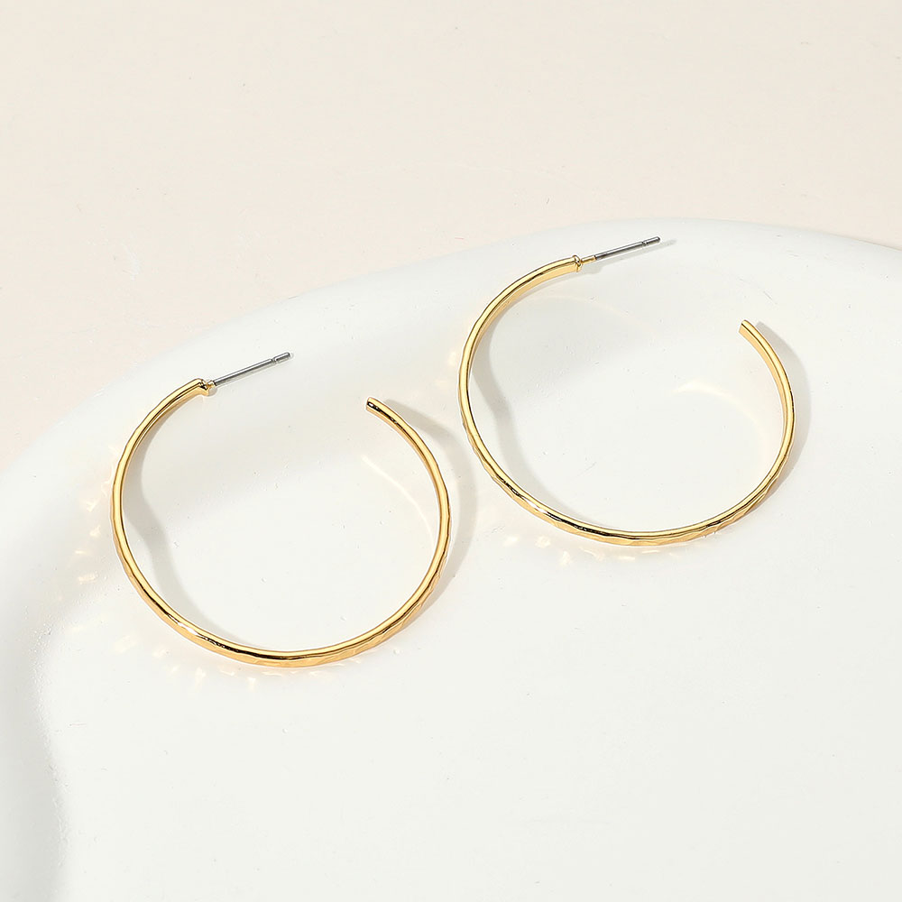 18K Gold Over Brass Hammered Skinny Hoop Earrings