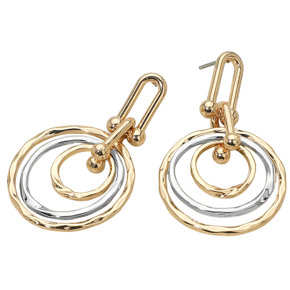 Hammered Metal Layered Spiral Hoop Drop Earrings