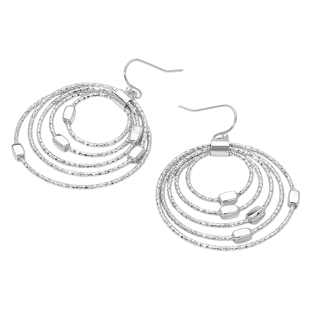 Textured Metal Multi Layered Hoop Dangle Earrings