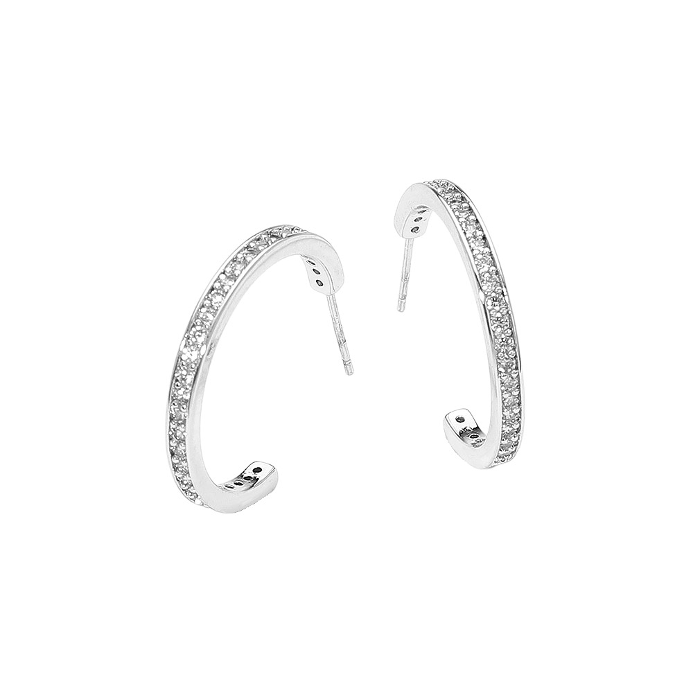 14K Gold Dipped CZ Stone Paved Open Hoop Earrings