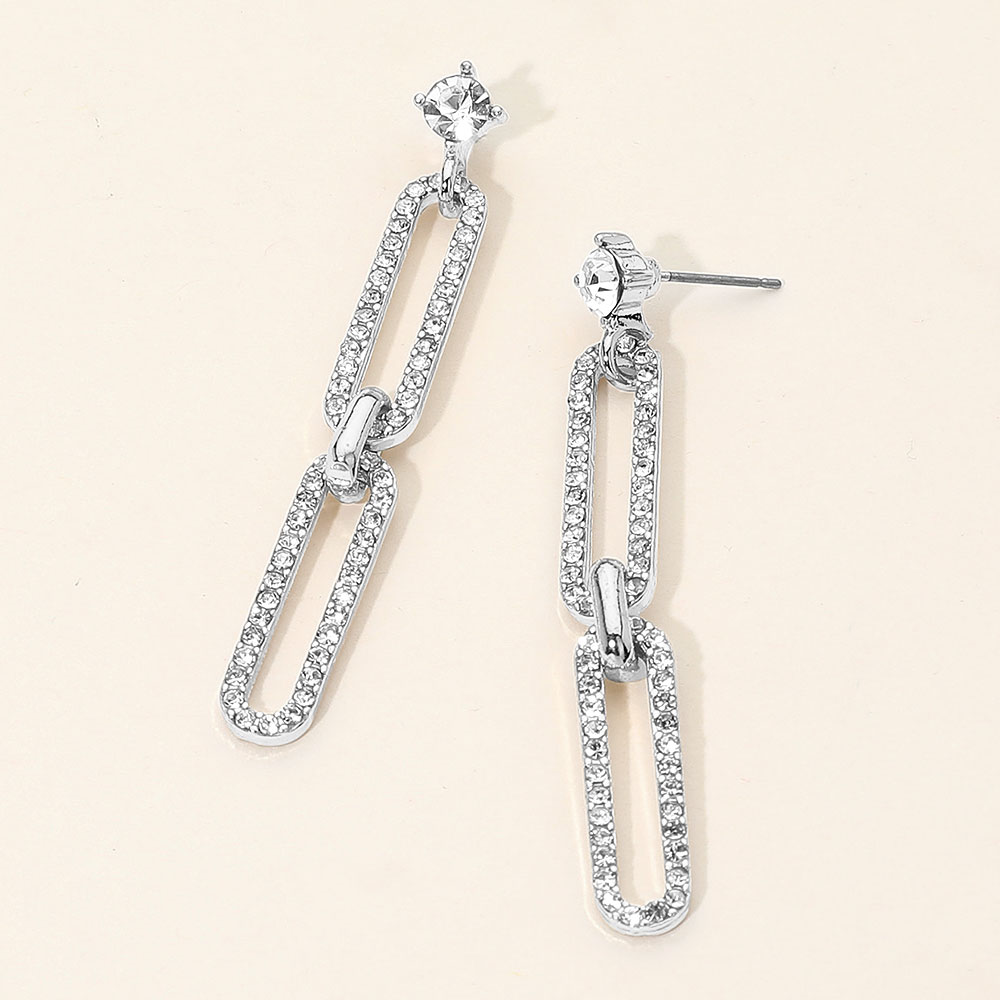 Rhinestone Paved Chain Link Drop Earrings