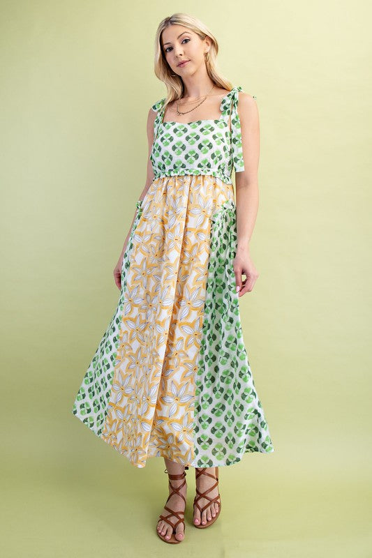 Mixed Print Midi Dress