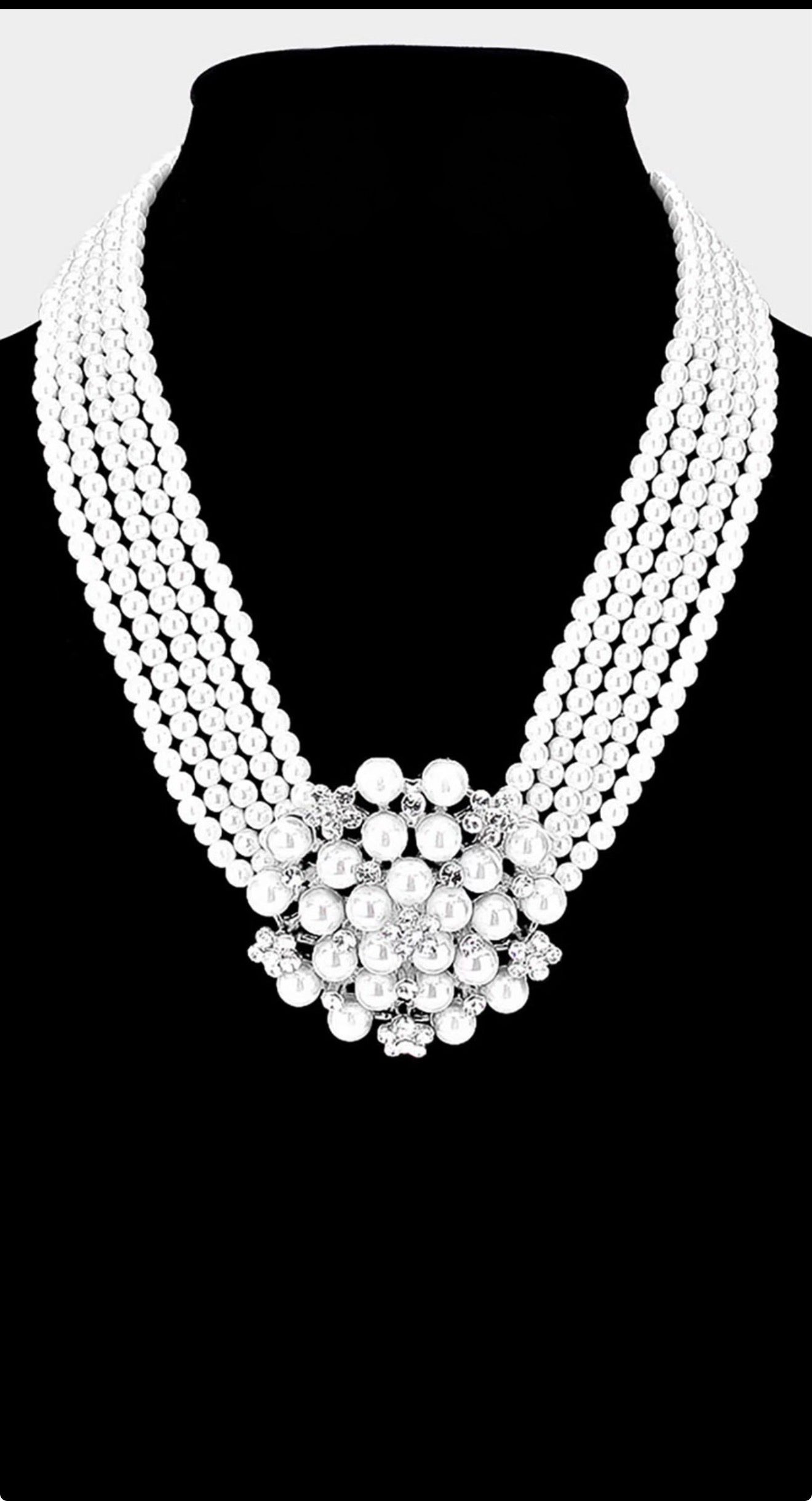 Pearl Cluster Flower Necklace Set