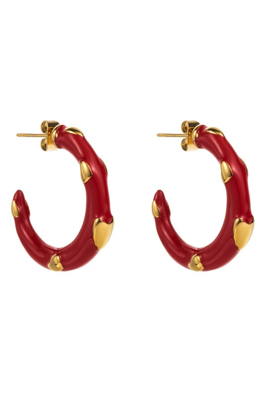 Stainless Steel Enamel Metal Heart Hoop Earrings