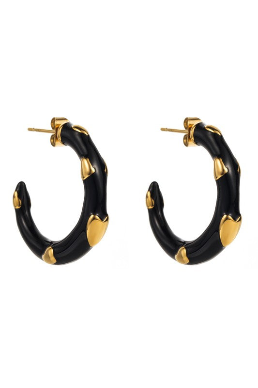 Stainless Steel Enamel Metal Heart Hoop Earrings