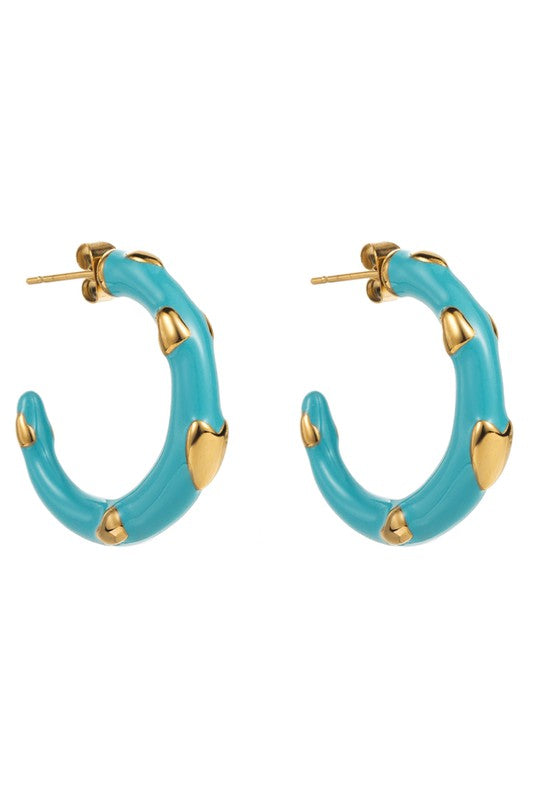 Stainless Steel Enamel Metal Heart Hoop Earrings