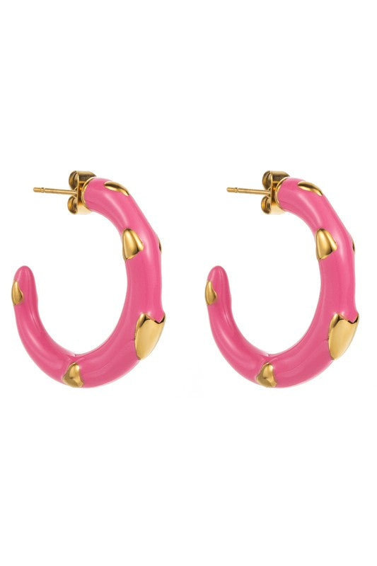 Stainless Steel Enamel Metal Heart Hoop Earrings